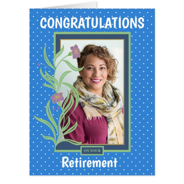 Retirement Congratulations Blue Border Photo Card (Front)