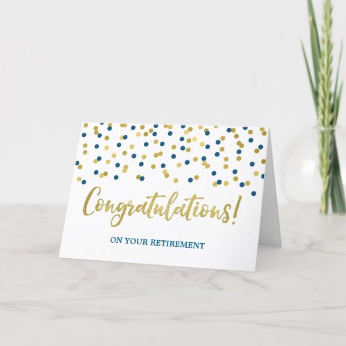 Retirement Congratulations Blue Gold Confetti Card