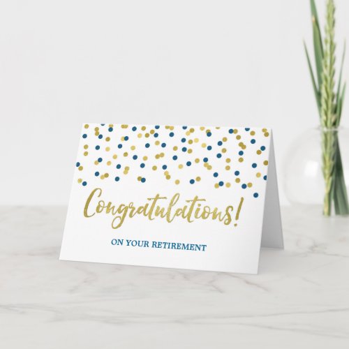 Retirement Congratulations Blue Gold Confetti