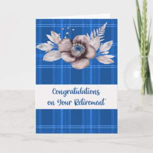 Retirement Congratulations Blue Plaid  & Flowers Card