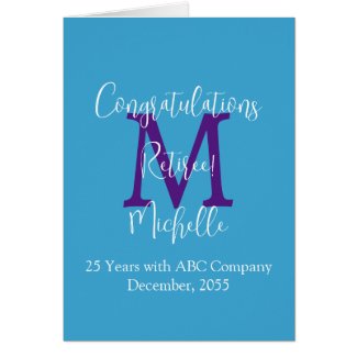 Retirement Congratulations, Blue, Purple Monogram