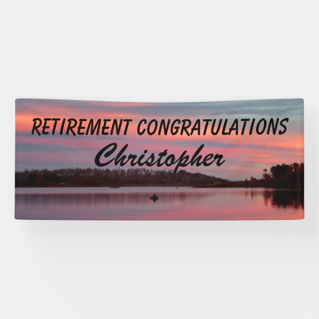 Retirement Congratulations Fisherman Sunset Lake Banner (Horizontal)