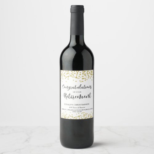 Retirement Congratulations Gold Confetti Wine Label