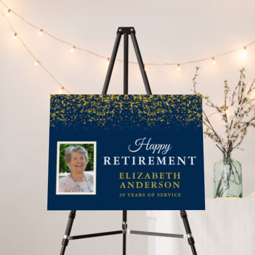 Retirement Congratulations Gold Glitter Photo Blue Foam Board