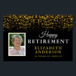 Retirement Congratulations Gold Glitter Photo Poster<br><div class="desc">This poster is a perfect way to say congratulations for any retirement party. The design offers a vertical photo frame and is accented with gold glitter confetti on black background.</div>