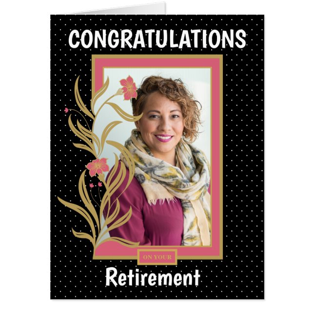 Retirement Congratulations Polka Dot Border Photo Card (Front)