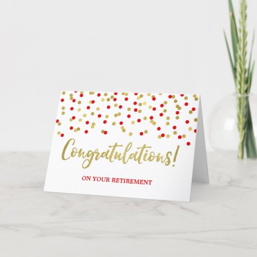 Retirement Congratulations Red Gold Confetti Card