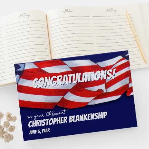 Retirement Congratulations Red White Blue Bunting Guest Book