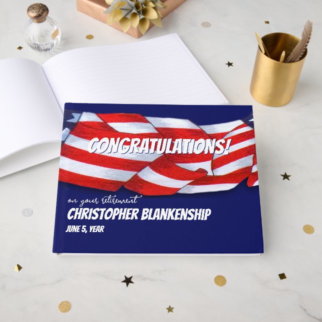 Retirement Congratulations Red White Blue Bunting Guest Book (Front Open)