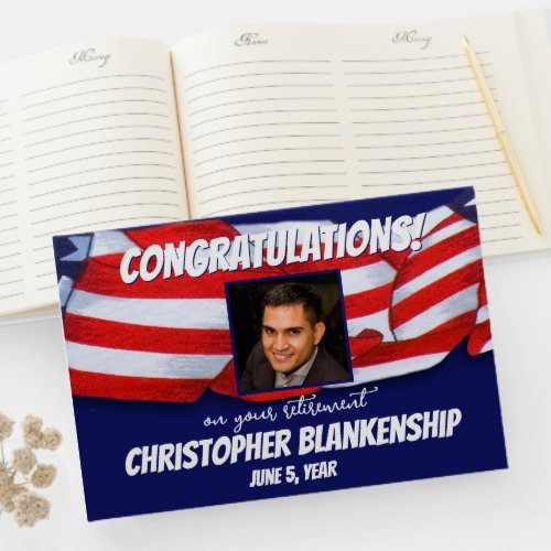 Retirement Congratulations Red White Blue Bunting Guest Book