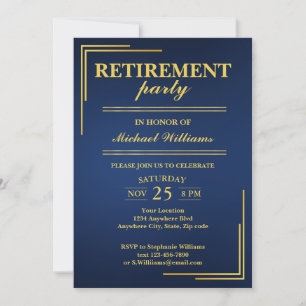 Retirement Corporate Elegant Blue Gold Invitation