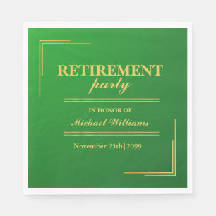Retirement Corporate Elegant Green Gold Napkins