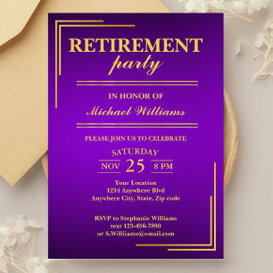 Retirement Corporate Elegant Purple Gold Invitation