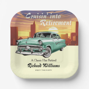 Retirement Cruising Classic Retro Car City Party Paper Plates