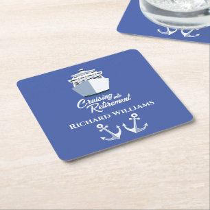 Retirement Cruising into Retirement Cruise Ship  Square Paper Coaster