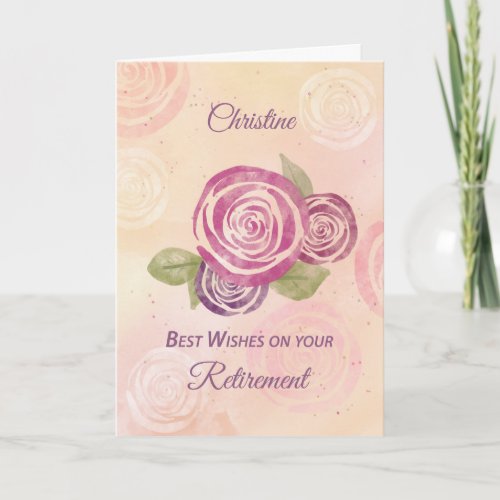Retirement Custom Name Watercolor Flower Roses Card