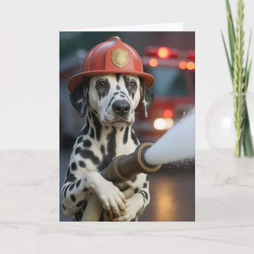Retirement Dalmatian Dog Holding a Fire Hose