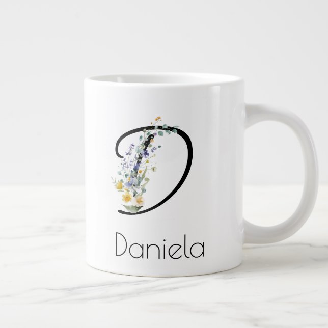 Retirement Delicate Floral  monogram watercolor  Giant Coffee Mug (Right)