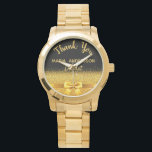 Retirement Dentist black gold thank you Watch<br><div class="desc">Elegant,  classic,  glamorous and feminine. A gift for a retired Dentist.  A faux gold colored bow and ribbon with golden glitter and sparkle,  a bit of bling and luxury. Black background. With the text: Thank You,  templates for a name and occupation,  profession.</div>