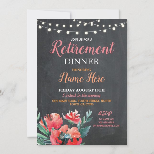 Retirement Dinner Invite  Party Women's Floral (Front)