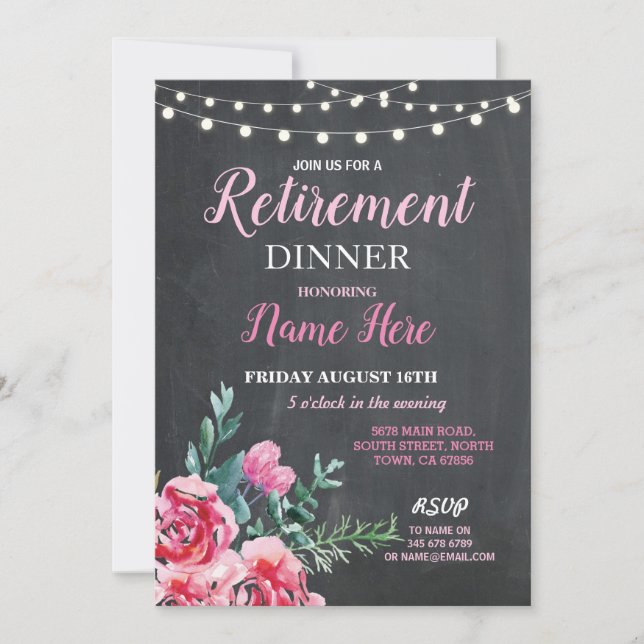 Retirement Dinner Party Women's Flower Pink Invite (Front)