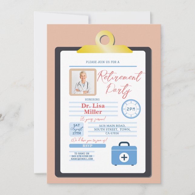 Retirement Doctor Prescription Pad Form Party Lady Invitation (Front)