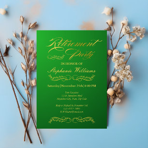 Retirement Elegant Female Green and Gold Invitation