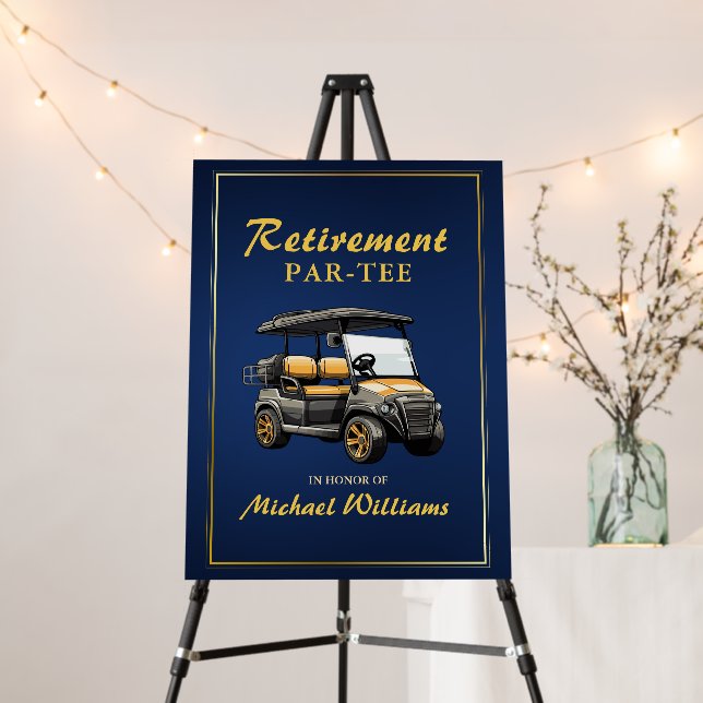 Retirement Elegant Golf Theme Cart Blue Gold Foam Board (In Situ (Stand))