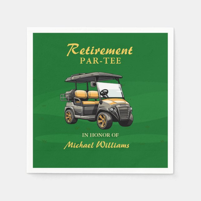 Retirement Elegant Golf Theme Cart Green Gold Napkins (Front)
