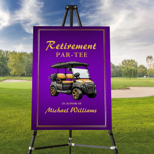 Retirement Elegant Golf Theme Cart Purple Gold Foam Board