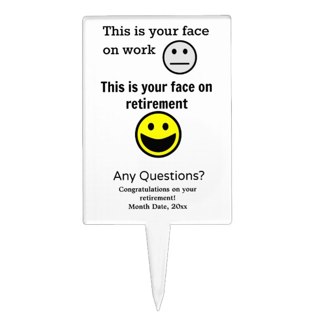 Retirement Face Cake Topper (Front)