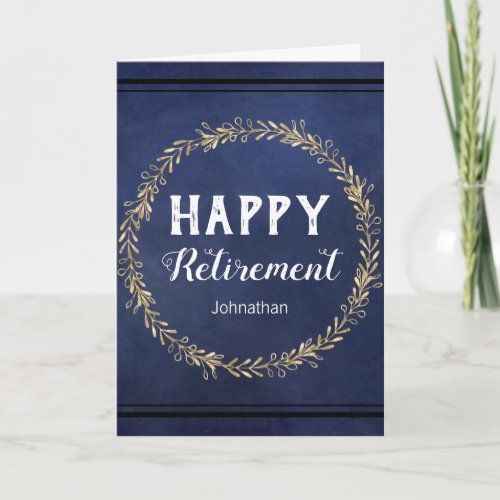 Retirement Faux Foil Wreath Blue Card