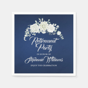 Retirement Female Party Vintage White Rose Border Napkins