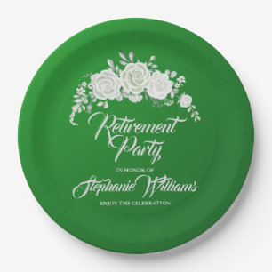 Retirement Female Party Vintage White Rose Border Paper Plates