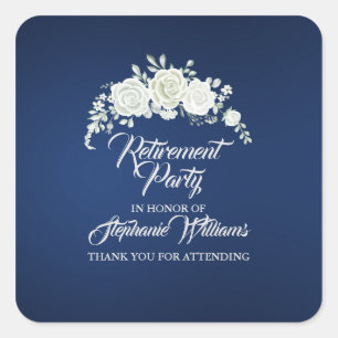 Retirement Female Party Vintage White Rose Border Square Sticker