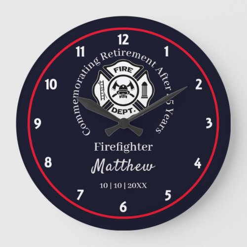 Retirement Firefighters Keepsake Commemorative Large Clock