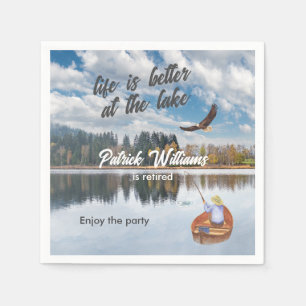 Retirement fishing at the lake watercolor napkins