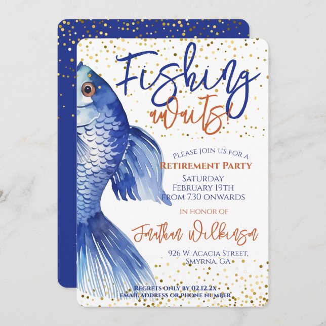 Retirement Fishing Awaits Party Invitation (Front/Back)