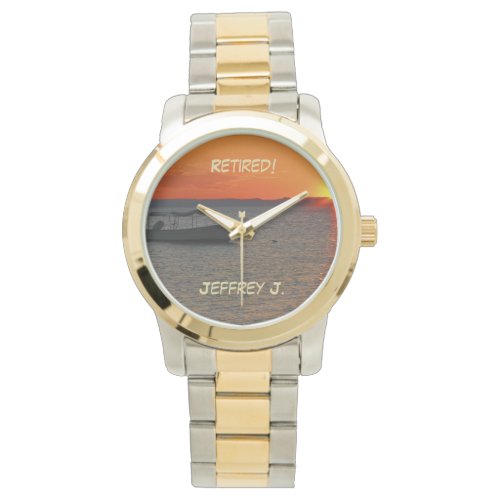 Retirement Fishing Boat GoldSilver Name Wrist Watch