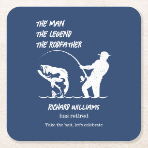 Retirement Fishing the Rodfather Big Fish Square Paper Coaster