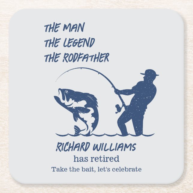 Retirement Fishing the Rodfather Big Fish  Square Paper Coaster (Front)