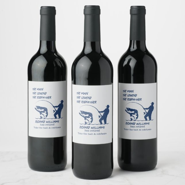 Retirement Fishing the Rodfather Big Fish  Wine Label (Bottles)