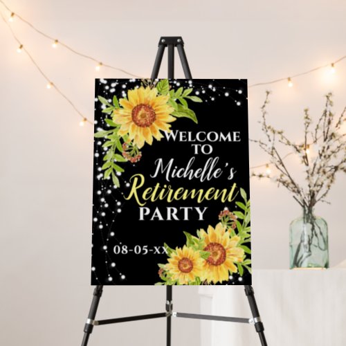 Retirement Floral Sunflower Party Welcome Black Foam Board