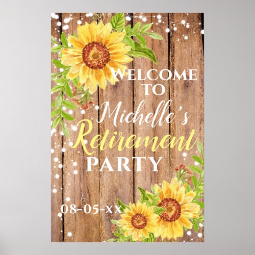 Retirement  Floral Sunflower Rustic Party Welcome 