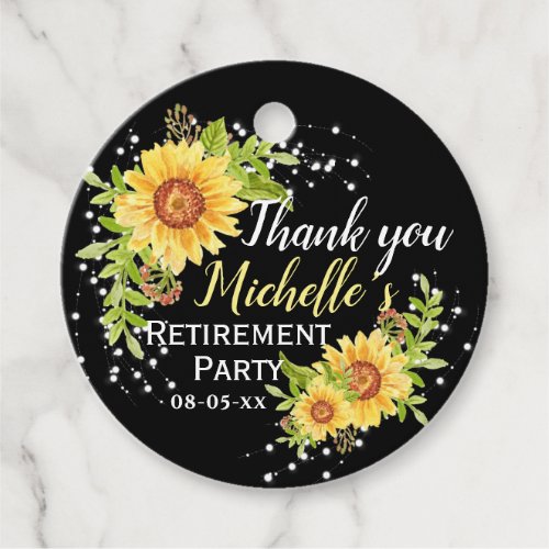 Retirement Floral Sunflower Thank You Party Favor Tags