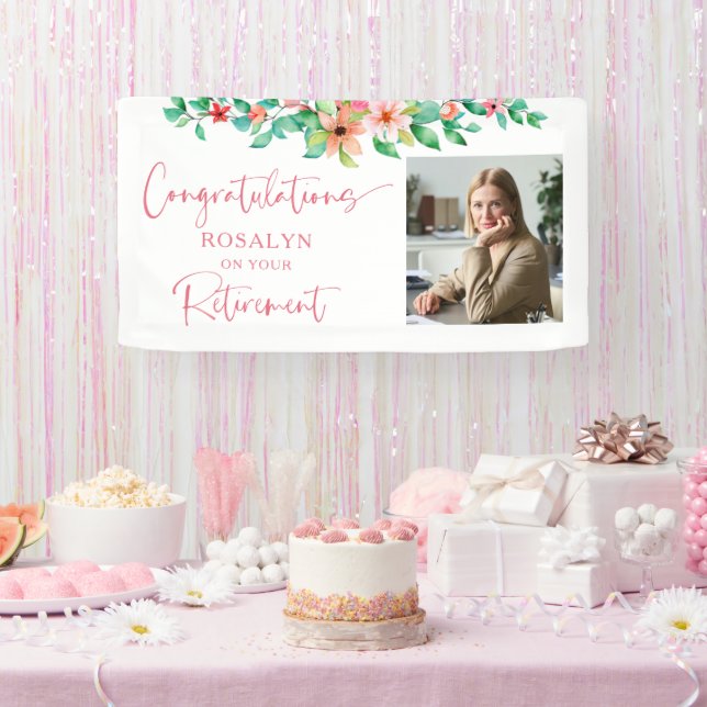Retirement Floral Tropical Photo Script Congrats Banner (Party)