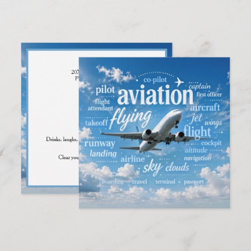 Retirement for Flight Attendant in Word Cloud Invitation