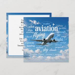 Retirement for Pilot Airplane in Word Cloud Invitation