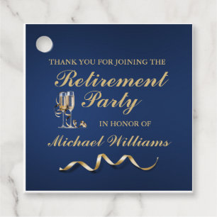 Retirement Formal Classic Champagne Glass Blue Favor Tags