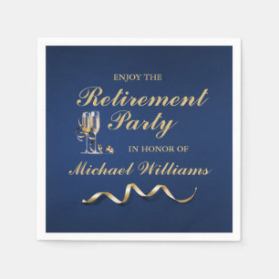 Retirement Formal Classic Champagne Glass Blue Napkins